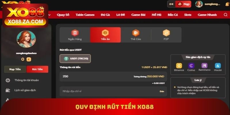 Quy định rút tiền xo88